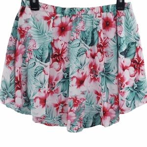 Hawaiian Floral Leaf Print Multicolored Pull-on Circle Skirt